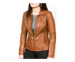 Jorde Calf Women’s Classic Brown Zip Up Casual Leather Jacket