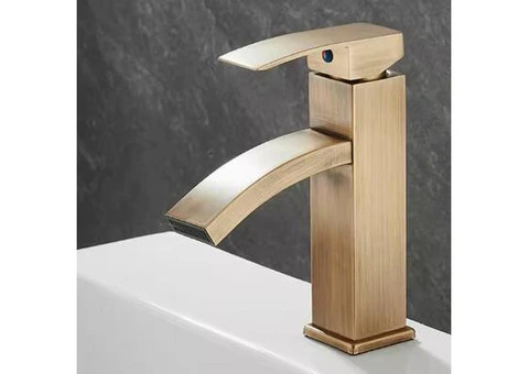 Antique Basin Tap Antique Brass Waterfall Outflow Mixer Bathroom Sink Tap TA0094 - 1/5