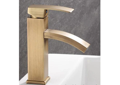 Antique Basin Tap Antique Brass Waterfall Outflow Mixer Bathroom Sink Tap TA0094 - 2/5
