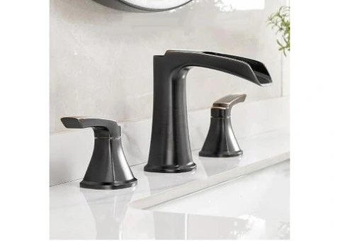Antique Black Bronze Brass Basin Tap Two Handles Mixer Waterfall Bathroom Sink Tap T0288BR - 1/5