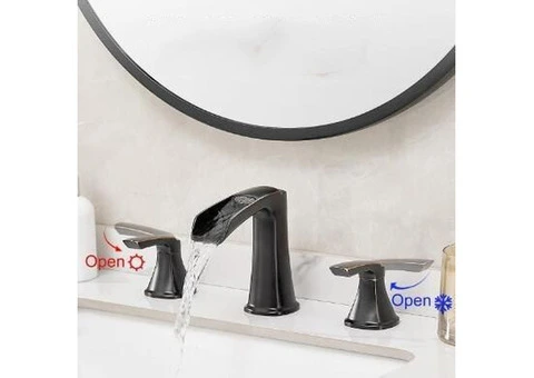 Antique Black Bronze Brass Basin Tap Two Handles Mixer Waterfall Bathroom Sink Tap T0288BR - 2/5