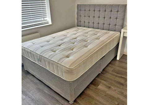 Brand new Double Bed with mattress With Cube Headboard in gray