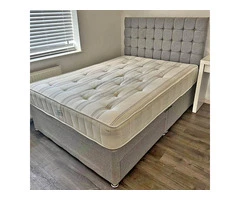 Brand new Double Bed with mattress With Cube Headboard in gray