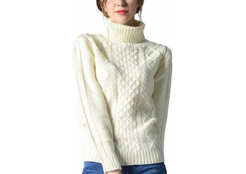 Women Turtle Polo Neck Chunky Cable Knit Long Sleeve240603