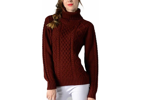 Women Turtle Polo Neck Chunky Cable Knit Long Sleeve240603 - 2/2