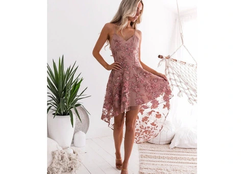 Elegant Sexy Sweet Party Club Pink Sleeveless Floral Chiffon Lace Beach Dress,NEW!