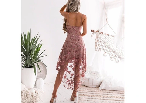 Elegant Sexy Sweet Party Club Pink Sleeveless Floral Chiffon Lace Beach Dress,NEW! - 2/2