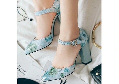 Floral Elegant Party Pointed Toe High Heels Mary Janes Womens Shoes,NEW! - 3/4