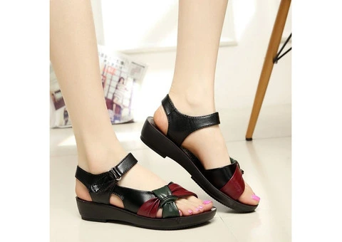 Summer Floral Genuine Leather Cute Flat Women Sandals Beach Shoes,NEW! - 3/3