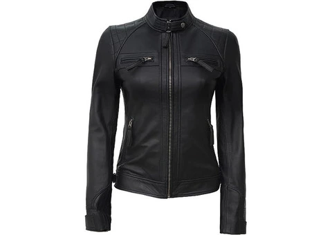Jorde Calf Women’s Slim Fit Stand Collar Leather Jacket