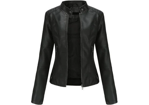 Jorde Calf Women’s Stand Collar Real Lambskin Leather Jacket