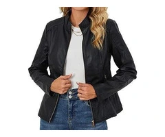 Jorde Calf Women's Black Stand Collar Casual Leather Jacket