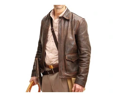 Men's Indiana Jones Raiders Of The Lost Ark Harrison Ford Brown Distressed Leather Jacket For Mens.