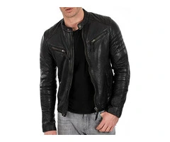 Jorde Calf Men's Black Slim Fit Biker Leather Jacket