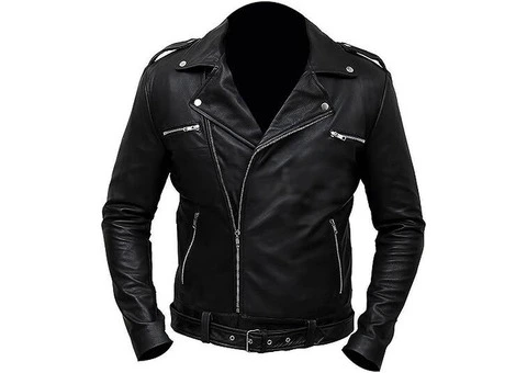 Jorde Calf Men's Casual Slim Fit Belted Leather Jacket - 1/3