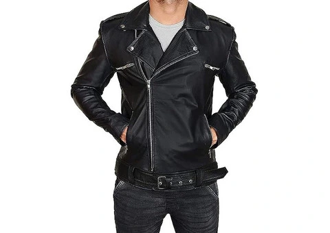 Jorde Calf Men's Casual Slim Fit Belted Leather Jacket - 3/3