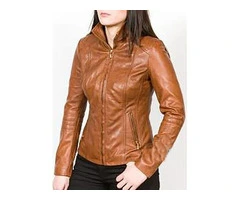 Jorde Calf Women's Classic Brown Zip Up Casual Leather Jacket