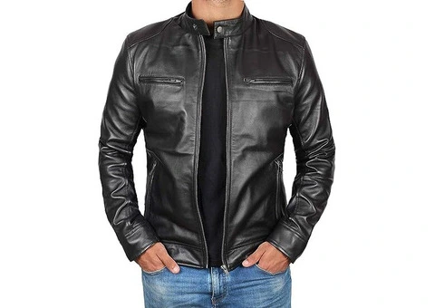 Jorde Calf Men's Vintage Cafe Racer Lambskin Leather Jacket