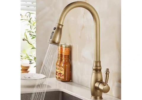 Antique Brass Pull Out Mixer Water Controlled Kitchen Sink Tap T0230A - 2/4