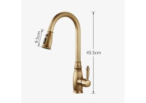 Antique Brass Pull Out Mixer Water Controlled Kitchen Sink Tap T0230A - 4/4