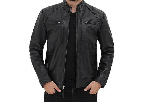 Jorde Calf Men’s Black Café Racer Biker Leather Jacket