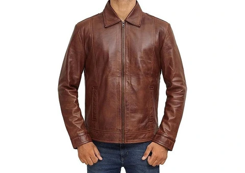 Jorde Calf Men’s Brown Casual Vintage Leather Jacket - 1/3