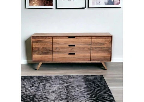 Modern walnut media unit with storage