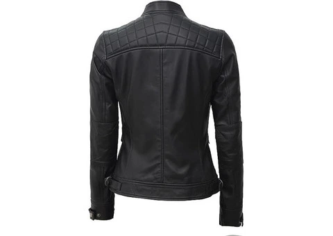 Jorde Calf Women’s Slim Fit Stand Collar Leather Jacket - 2/2
