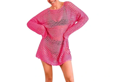 Cute Knitted Crochet Hollow Out Long Sleeve Mini Dress240803 - 2/2