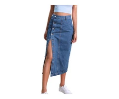 Women's High Waisted Denim Skirt Denim Button0803