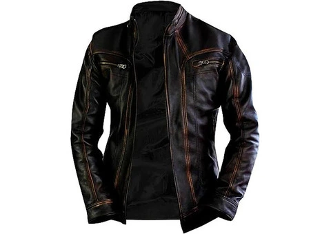 Jorde Calf Men's Retro Biker Genuine Leather Jacket