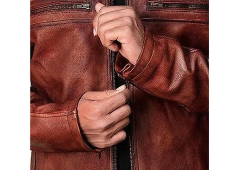 Jorde Calf Men’s Vintage Cafe Racer Leather Jacket - 3/3