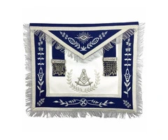 Past Master Blue Lodge Apron - White & Royal Blue with Silver Embroidery