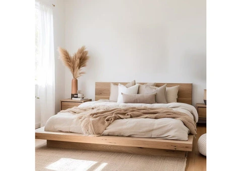 Timeless Elegance Oak Wood Bed Collection at Nismaaya Decor.