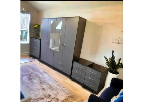 1,2,3,4,5,6,7,8 Door wardrobe with chest of drawer and bedside ready for free shipping - 3/4