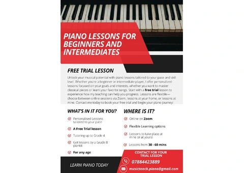 Piano Lessons - for beginners and intermediates - free trial available! - 1/3