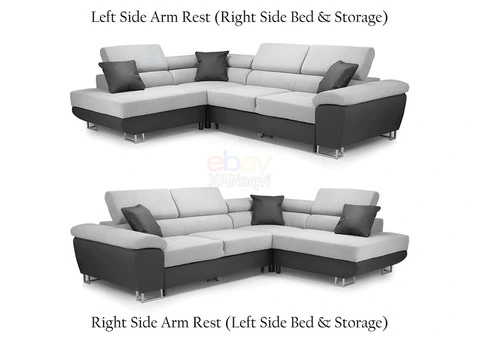 Anton Corner Sofa Bed With Adjustable Headrests & Massive Storage (Grey+Black) - 1/10