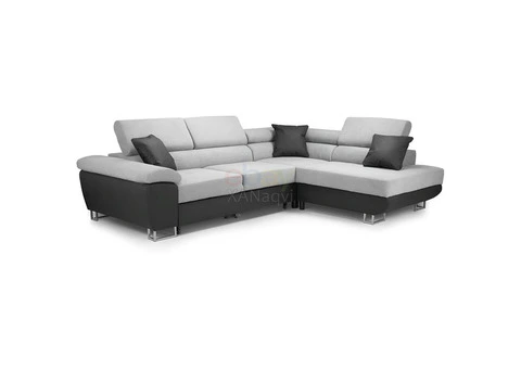 Anton Corner Sofa Bed With Adjustable Headrests & Massive Storage (Grey+Black) - 2/10