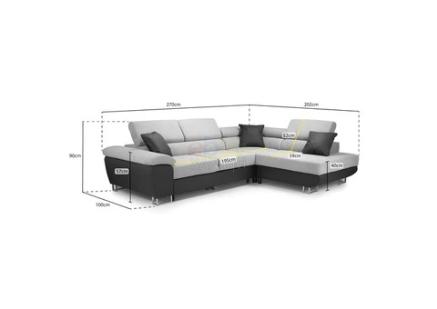 Anton Corner Sofa Bed With Adjustable Headrests & Massive Storage (Grey+Black) - 4/10
