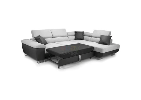 Anton Corner Sofa Bed With Adjustable Headrests & Massive Storage (Grey+Black) - 5/10