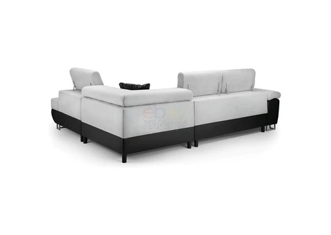 Anton Corner Sofa Bed With Adjustable Headrests & Massive Storage (Grey+Black) - 6/10