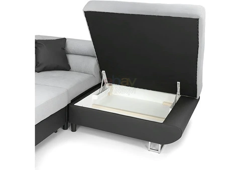 Anton Corner Sofa Bed With Adjustable Headrests & Massive Storage (Grey+Black) - 8/10