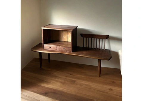 Elegant Walnut Wood Benches Timeless Craftsmanship at Nismaaya Decor.
