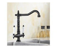 Traditional Double Handle Antique Classic Black Kitchen Sink Mixer Tap T0265B