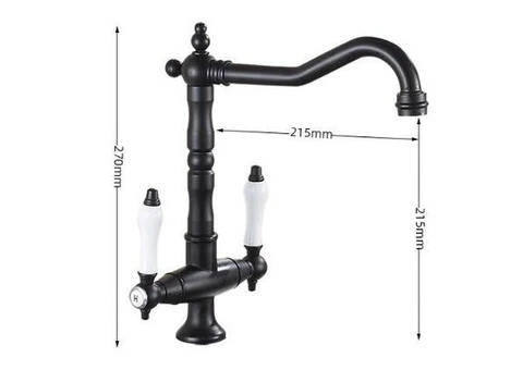 Traditional Double Handle Antique Classic Black Kitchen Sink Mixer Tap T0265B - 4/4