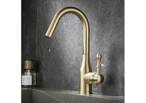 Antique Nickel Brushed Golden Rotatable Single Handle Kitchen Sink Taps T0178N - 2/4