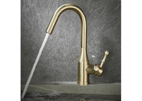 Antique Nickel Brushed Golden Rotatable Single Handle Kitchen Sink Taps T0178N - 3/4