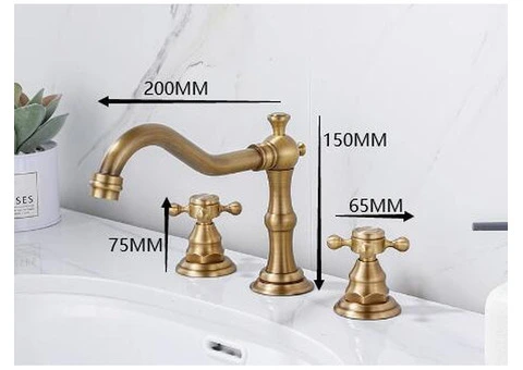 Classic Widespread Bathroom Sink Tap - Antique Brass Finish T0477B - 3/3