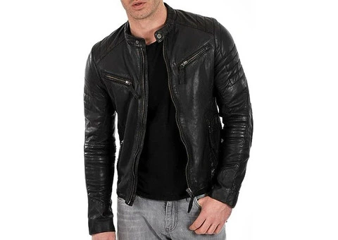 Jorde Calf Men’s Black Café Racer Biker Jacket: Slim Fit Real Lambskin Leather Motorcycle Gear