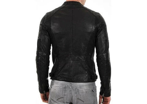 Jorde Calf Men’s Black Café Racer Biker Jacket: Slim Fit Real Lambskin Leather Motorcycle Gear - 2/2